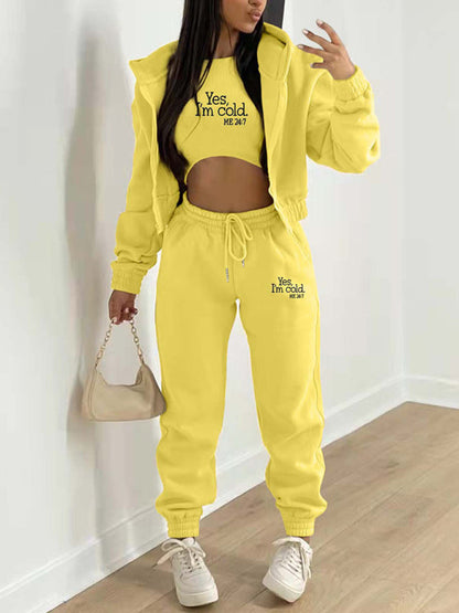 Matching Sets Loungewear- 3-Piece Matching Set Tracksuit – Hoodies-Tanks-Pants- Yellow- IndioGear.com