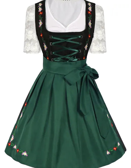 Oktoberfest Dresses- Women’s Green Oktoberfest Dress Embroidery Maid Outfit- - IndioGear.com