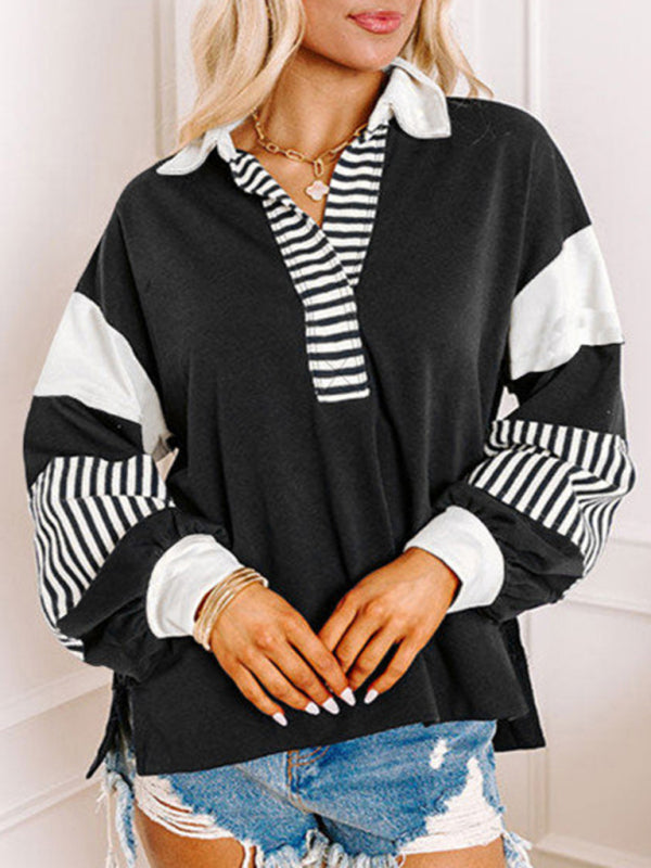 Pullover Tops- Bold Patchwork Inside Out Seams Pullover Tops- Black- IndioGear.com