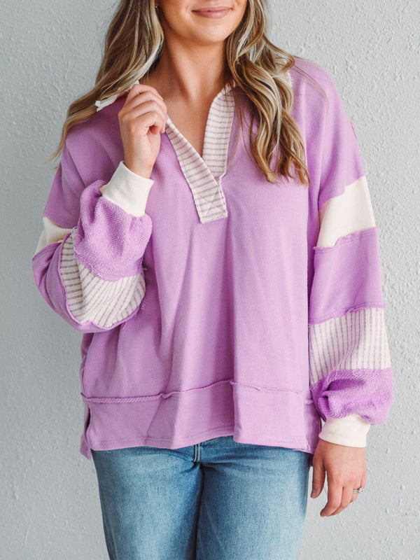 Pullover Tops- Bold Patchwork Inside Out Seams Pullover Tops- - IndioGear.com