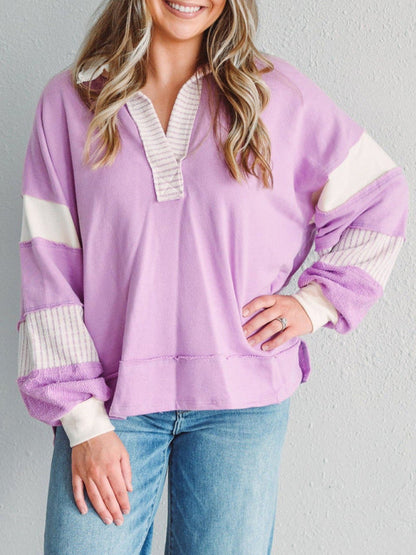 Pullover Tops- Bold Patchwork Inside Out Seams Pullover Tops- Purple- IndioGear.com