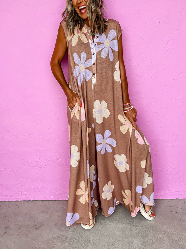 Jumpsuits- Oversized Floral Print Wide Leg Jumpsuit- - IndioGear.com