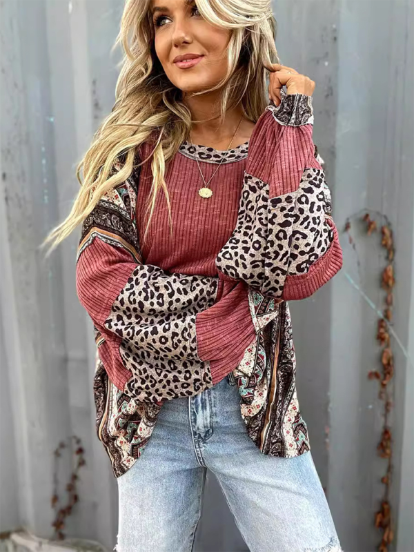 Oversized Tops- Oversized Casual Bohemian Top with Print Patchwork- - IndioGear.com