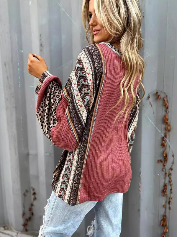 Oversized Tops- Oversized Casual Bohemian Top with Print Patchwork- - IndioGear.com