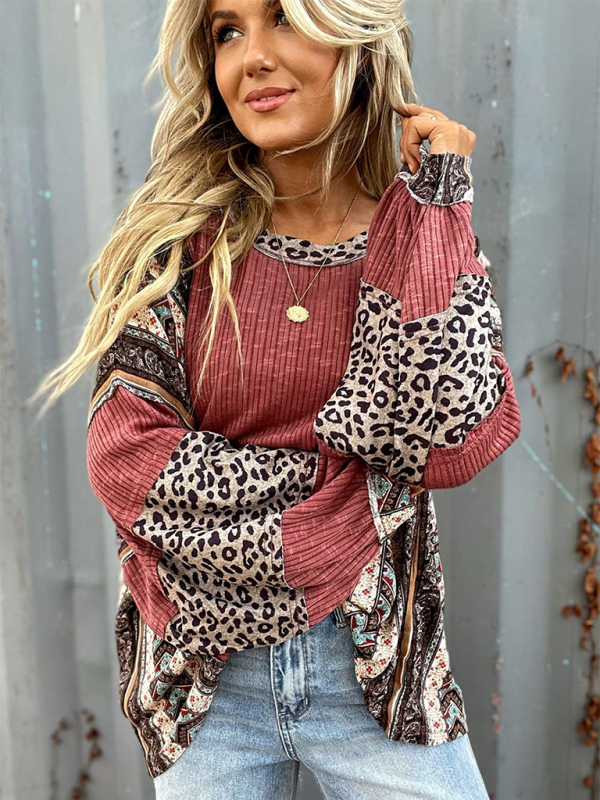 Oversized Tops- Oversized Casual Bohemian Top with Print Patchwork- - IndioGear.com