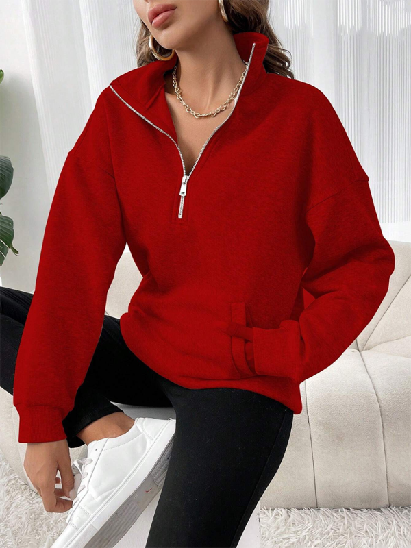 Sweatshirts- Drop Shoulders Half Zip Classic Sweatshirt- - IndioGear.com