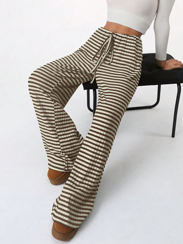 Pants- Trendy Bi-color Stripes & Texture Fabric Pants- - IndioGear.com