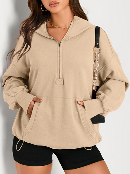 Sweatshirt Hoodies- Classic Solid Long Sleeve Half Zippered Hoodie Modern Colors- Cream- IndioGear.com