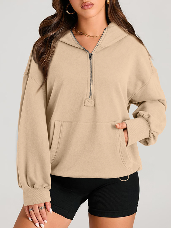 Sweatshirt Hoodies- Classic Solid Long Sleeve Half Zippered Hoodie Modern Colors- - IndioGear.com