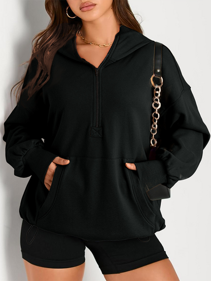 Sweatshirt Hoodies- Classic Solid Long Sleeve Half Zippered Hoodie Modern Colors- - IndioGear.com