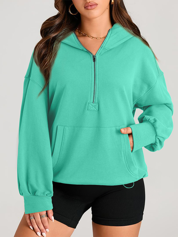 Sweatshirt Hoodies- Classic Solid Long Sleeve Half Zippered Hoodie Modern Colors- Green- IndioGear.com