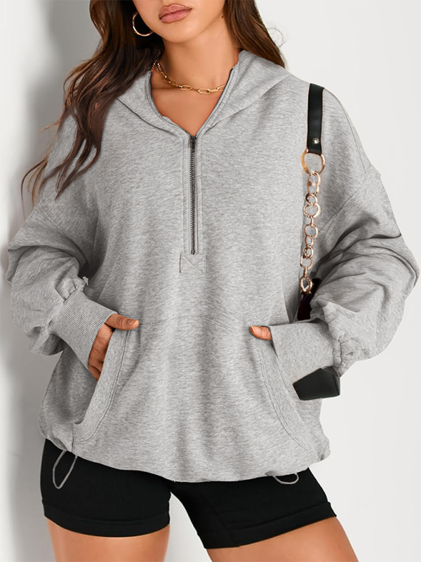 Sweatshirt Hoodies- Classic Solid Long Sleeve Half Zippered Hoodie Modern Colors- Misty grey- IndioGear.com