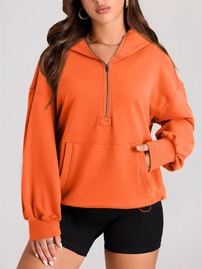 Sweatshirt Hoodies- Classic Solid Long Sleeve Half Zippered Hoodie Modern Colors- Orange- IndioGear.com