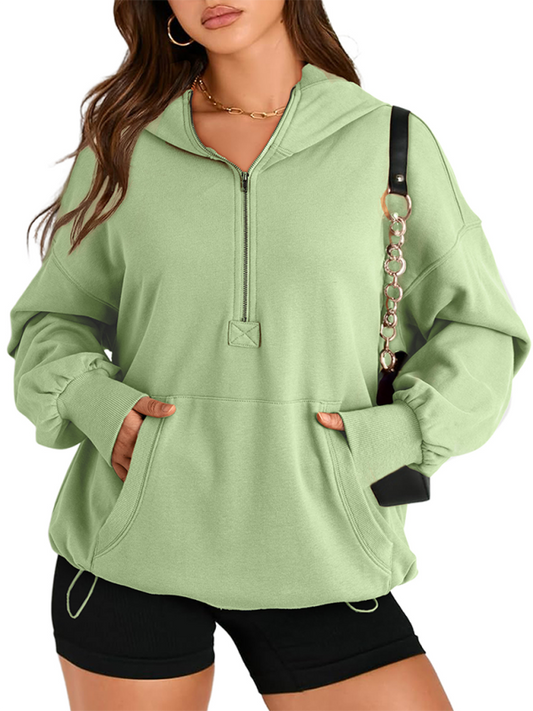 Sweatshirt Hoodies- Classic Solid Long Sleeve Half Zippered Hoodie Modern Colors- Pale green- IndioGear.com