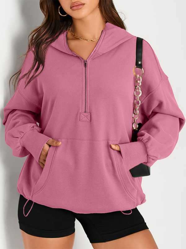 Sweatshirt Hoodies- Classic Solid Long Sleeve Half Zippered Hoodie Modern Colors- Purple- IndioGear.com