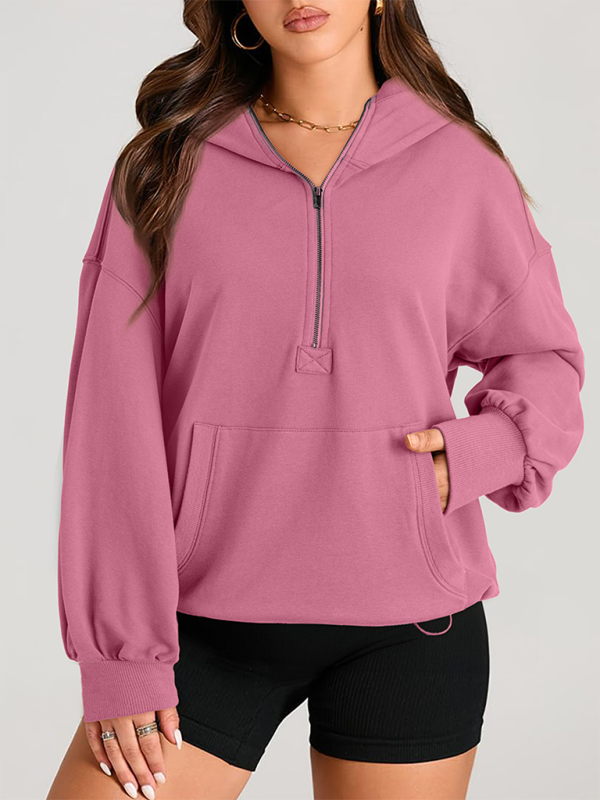 Sweatshirt Hoodies- Classic Solid Long Sleeve Half Zippered Hoodie Modern Colors- - IndioGear.com