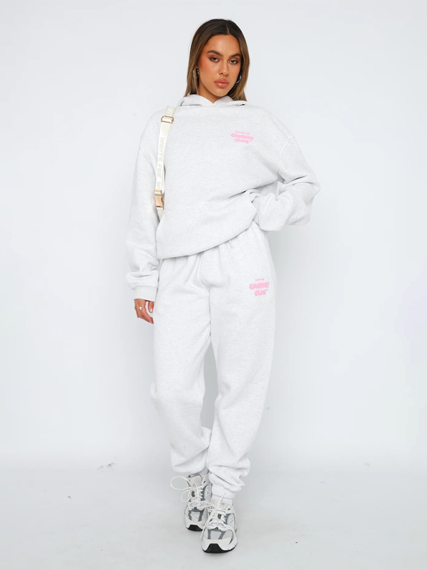 Pants & Tops Matching Sets- Trendy Sporty Pants & Hoodie Matching Set- White- IndioGear.com