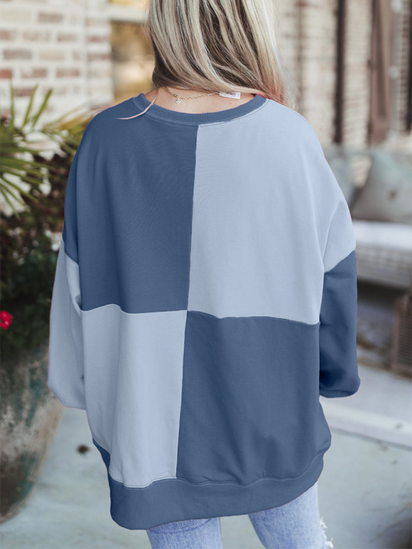 Sweatshirts- High-Low Seam Color Block Front Button Sweatshirt- - IndioGear.com