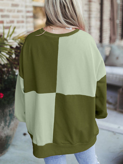 Sweatshirts- High-Low Seam Color Block Front Button Sweatshirt- - IndioGear.com