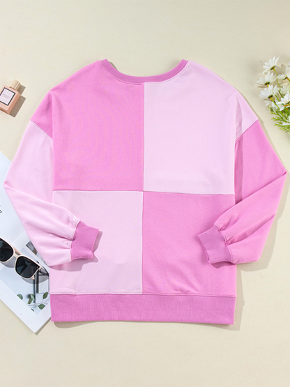 Sweatshirts- High-Low Seam Color Block Front Button Sweatshirt- - IndioGear.com