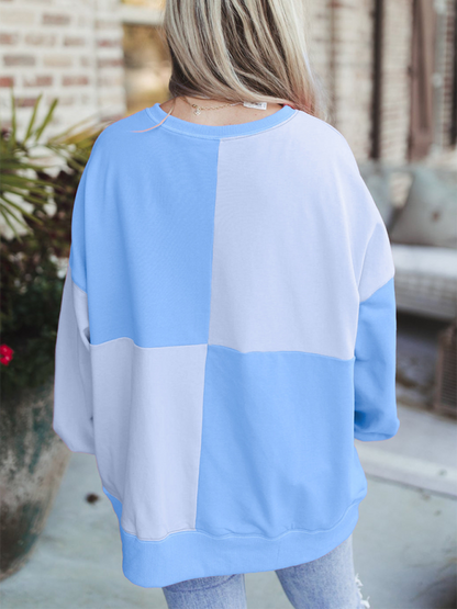 Sweatshirts- High-Low Seam Color Block Front Button Sweatshirt- - IndioGear.com