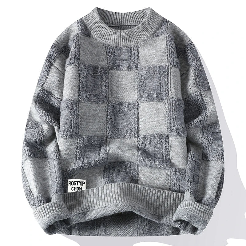 mens sweaters- Urban Lattice Jumper Checkered Knit Men's Sweater- Gray- IndioGear.com