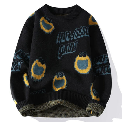 mens sweaters- Harajuku Graphic Knit Sweater – Cozy & Trendy Streetwear- black- IndioGear.com