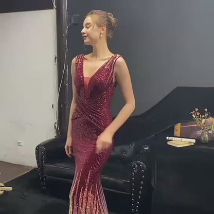 Red Carpet Ready Sequin Mermaid Floor Length Dress