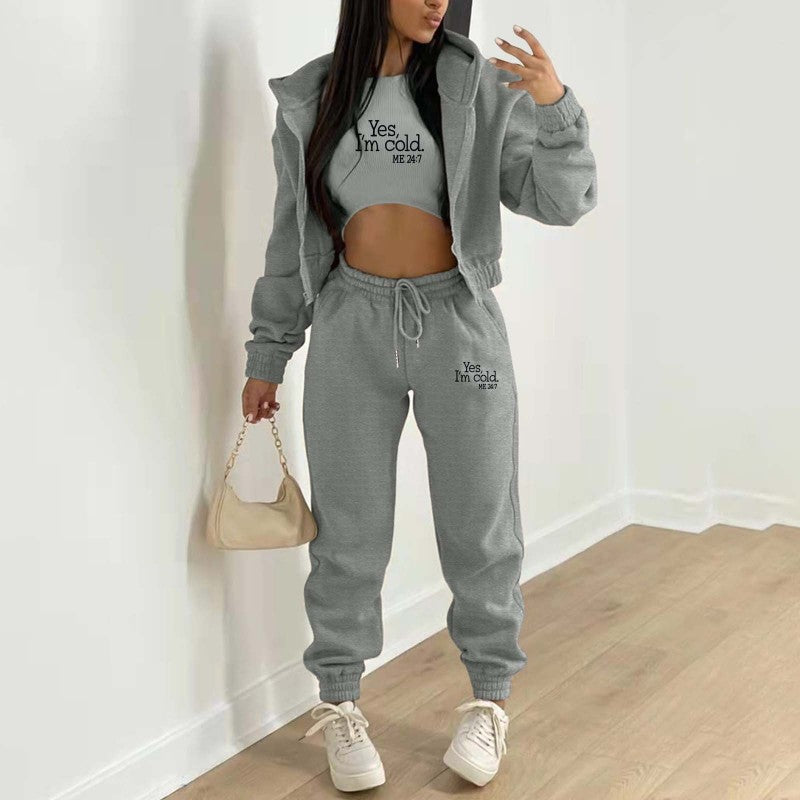 Matching Sets Loungewear- 3-Piece Matching Set Tracksuit – Hoodies-Tanks-Pants- Grey- IndioGear.com