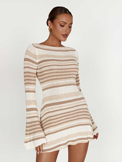 Backless Bell Sleeve Textured Mini Dress