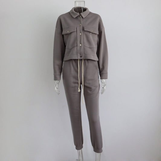 Active Set- Thermal Outfit: Sweatshirt + Trousers - Sporty Fashion- Grey- Pekosa Women Clothing