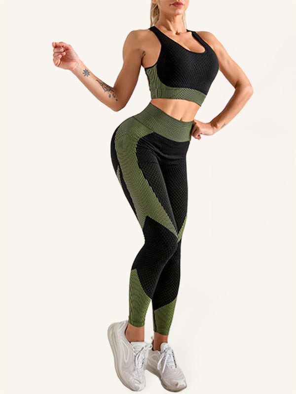 Activewear- 2 Piece Active Set: Top and Butt Lifting Leggings for Intense Workouts- Olive green- IndioGear Fashion and Gear