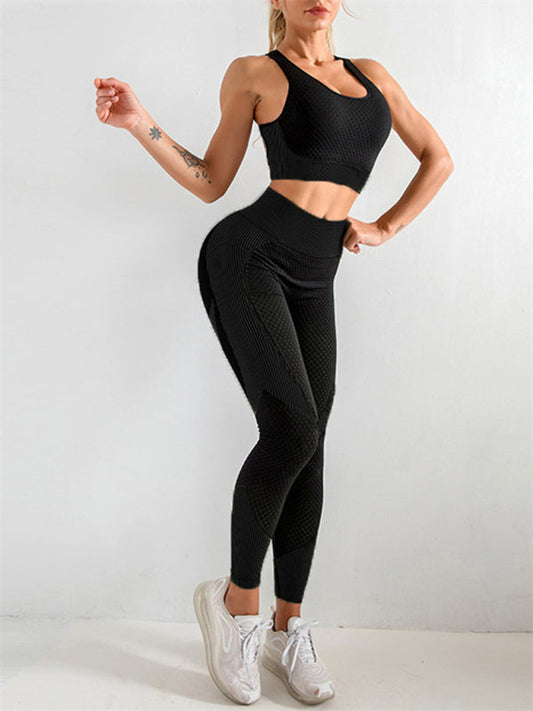 Activewear- 2 Piece Active Set: Top and Butt Lifting Leggings for Intense Workouts- Black- IndioGear Fashion and Gear