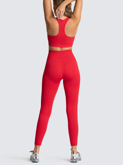 Activewear- Fashion Workout Butt Lifting Leggings & Active Crop Top Set- Red- IndioGear Fashion and Gear