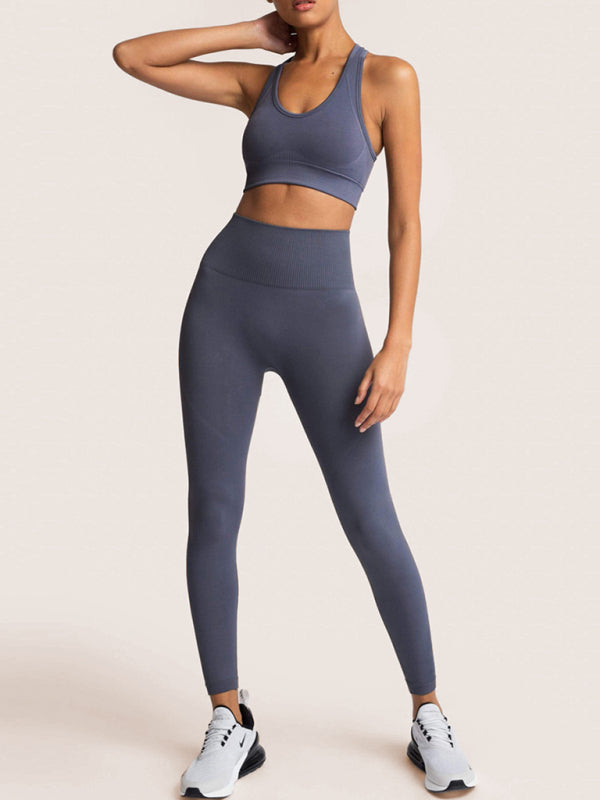 Activewear- Fashion Workout Butt Lifting Leggings & Active Crop Top Set- Charcoal grey- IndioGear Fashion and Gear