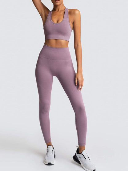 Activewear- Fashion Workout Butt Lifting Leggings & Active Crop Top Set- Dark purple- IndioGear Fashion and Gear