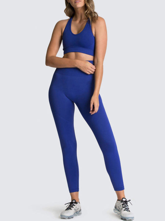 Activewear- Fashion Workout Butt Lifting Leggings & Active Crop Top Set- Navy blue- IndioGear Fashion and Gear