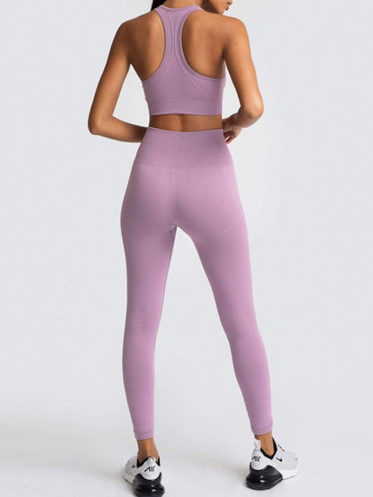 Activewear- Fashion Workout Butt Lifting Leggings & Active Crop Top Set- - IndioGear Fashion and Gear