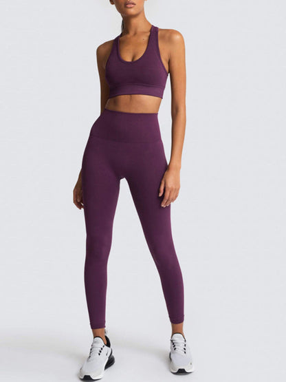 Activewear- Fashion Workout Butt Lifting Leggings & Active Crop Top Set- - IndioGear Fashion and Gear