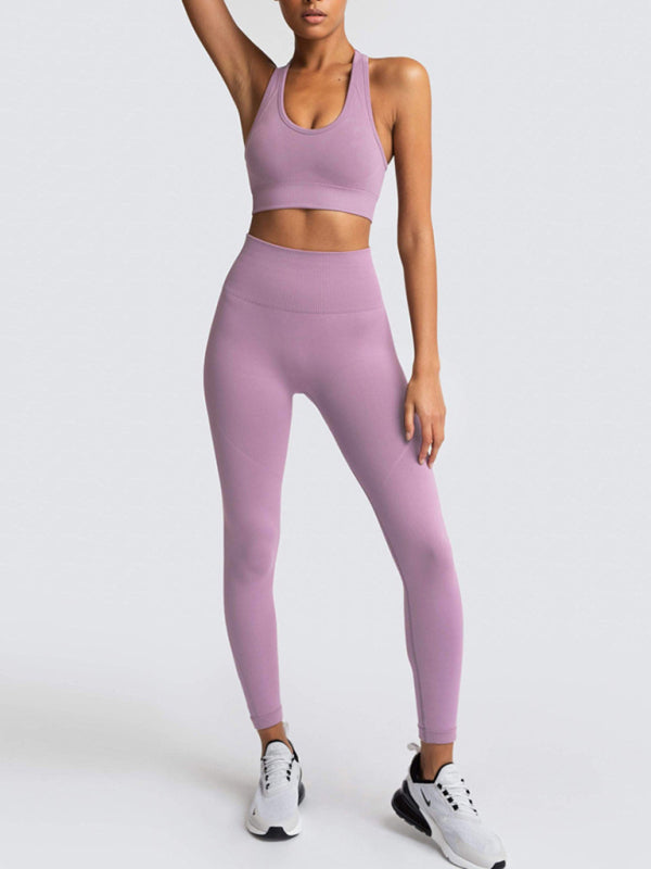 Activewear- Fashion Workout Butt Lifting Leggings & Active Crop Top Set- - IndioGear Fashion and Gear