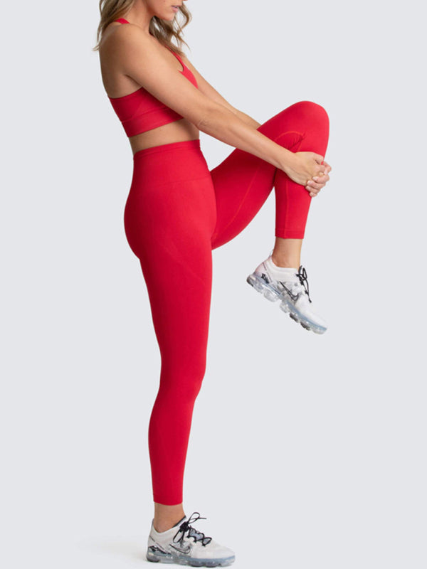 Activewear- Fashion Workout Butt Lifting Leggings & Active Crop Top Set- - IndioGear Fashion and Gear