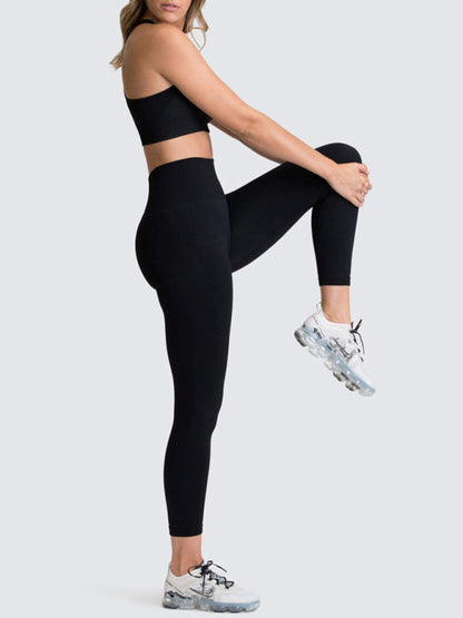 Activewear- Fashion Workout Butt Lifting Leggings & Active Crop Top Set- - IndioGear Fashion and Gear