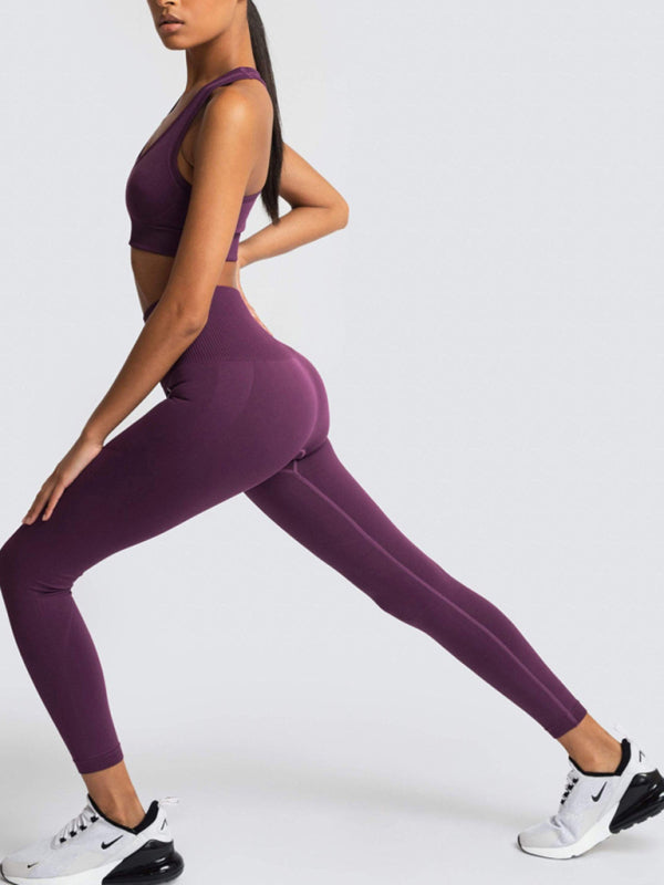 Activewear- Fashion Workout Butt Lifting Leggings & Active Crop Top Set- - IndioGear Fashion and Gear