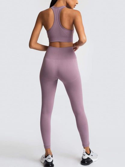 Activewear- Fashion Workout Butt Lifting Leggings & Active Crop Top Set- - IndioGear Fashion and Gear