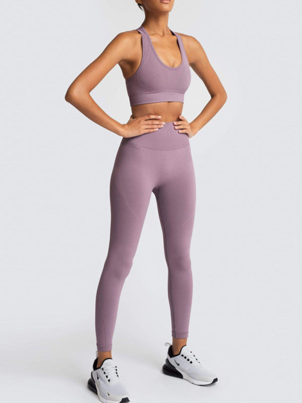 Activewear- Fashion Workout Butt Lifting Leggings & Active Crop Top Set- - IndioGear Fashion and Gear