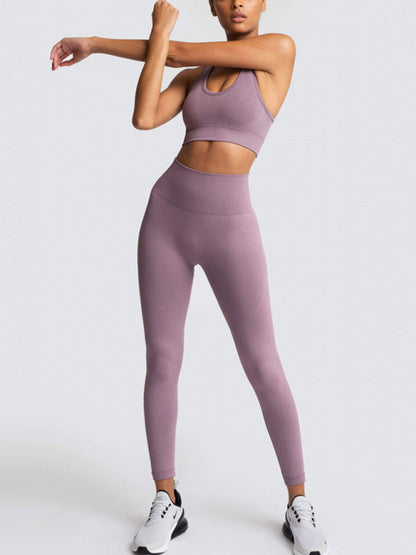 Activewear- Fashion Workout Butt Lifting Leggings & Active Crop Top Set- - IndioGear Fashion and Gear