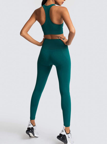 Activewear- Fashion Workout Butt Lifting Leggings & Active Crop Top Set- - IndioGear Fashion and Gear