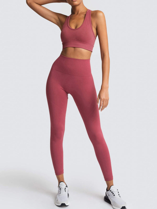 Activewear- Fashion Workout Butt Lifting Leggings & Active Crop Top Set- - IndioGear Fashion and Gear