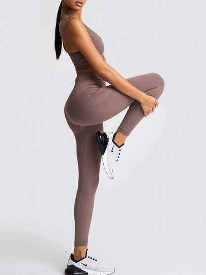 Activewear- Fashion Workout Butt Lifting Leggings & Active Crop Top Set- - IndioGear Fashion and Gear