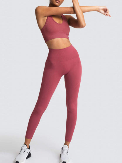 Activewear- Fashion Workout Butt Lifting Leggings & Active Crop Top Set- - IndioGear Fashion and Gear